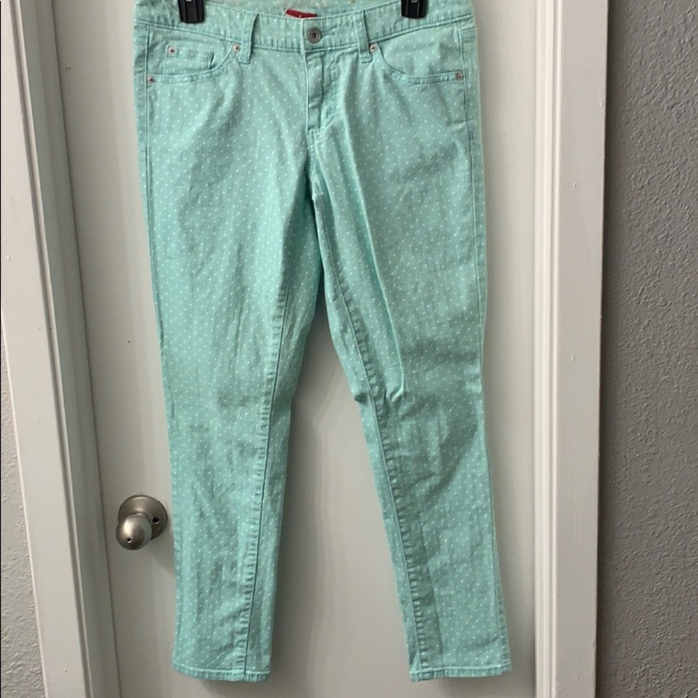 Aqua and White polka-dot Pants